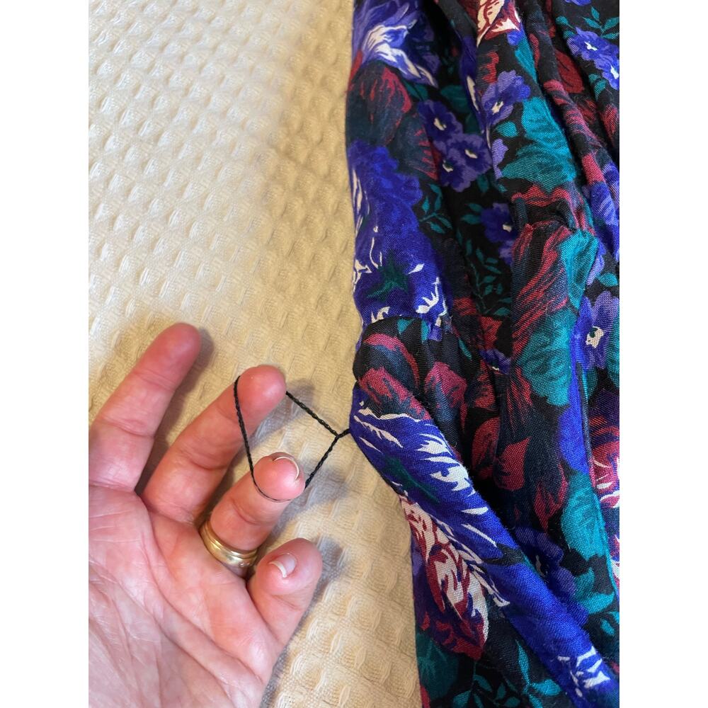 VTG 80's 90's Blue & Purple Floral Grandma Core V Neck Retro Long Sleeve Dress 4 - Picture 8 of 14
